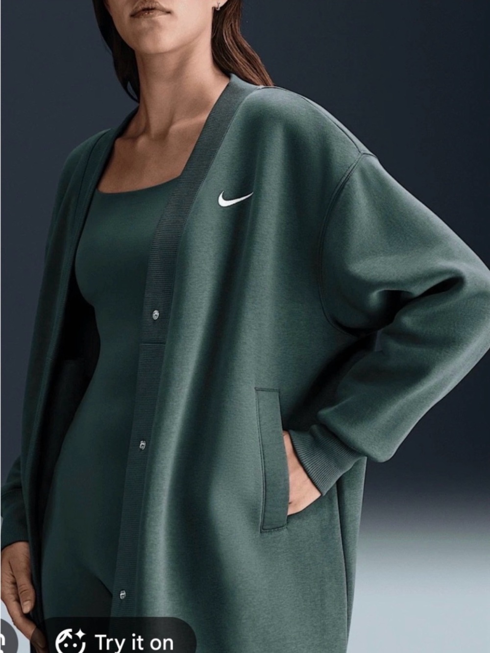 Nike Forest Green Oversized Varsity Cardigan Jacket size S